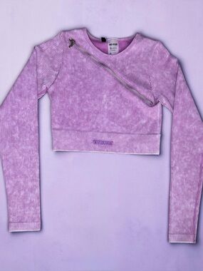 🦄 Bo+Tee Accelerate Relay Seamless Ribbed Long Sleece Crop Top Acid Wash Purple